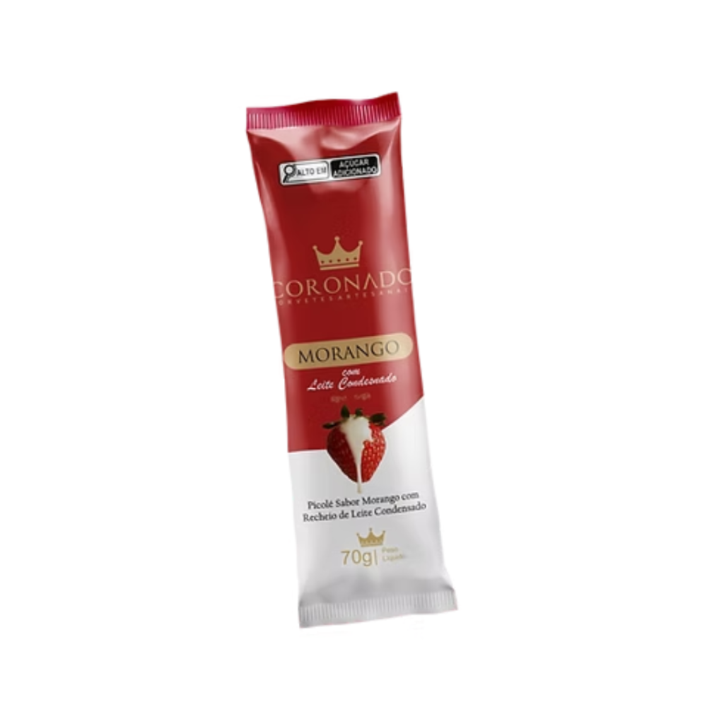 Paleta (Picolé) - Morango com Leite Condenssado